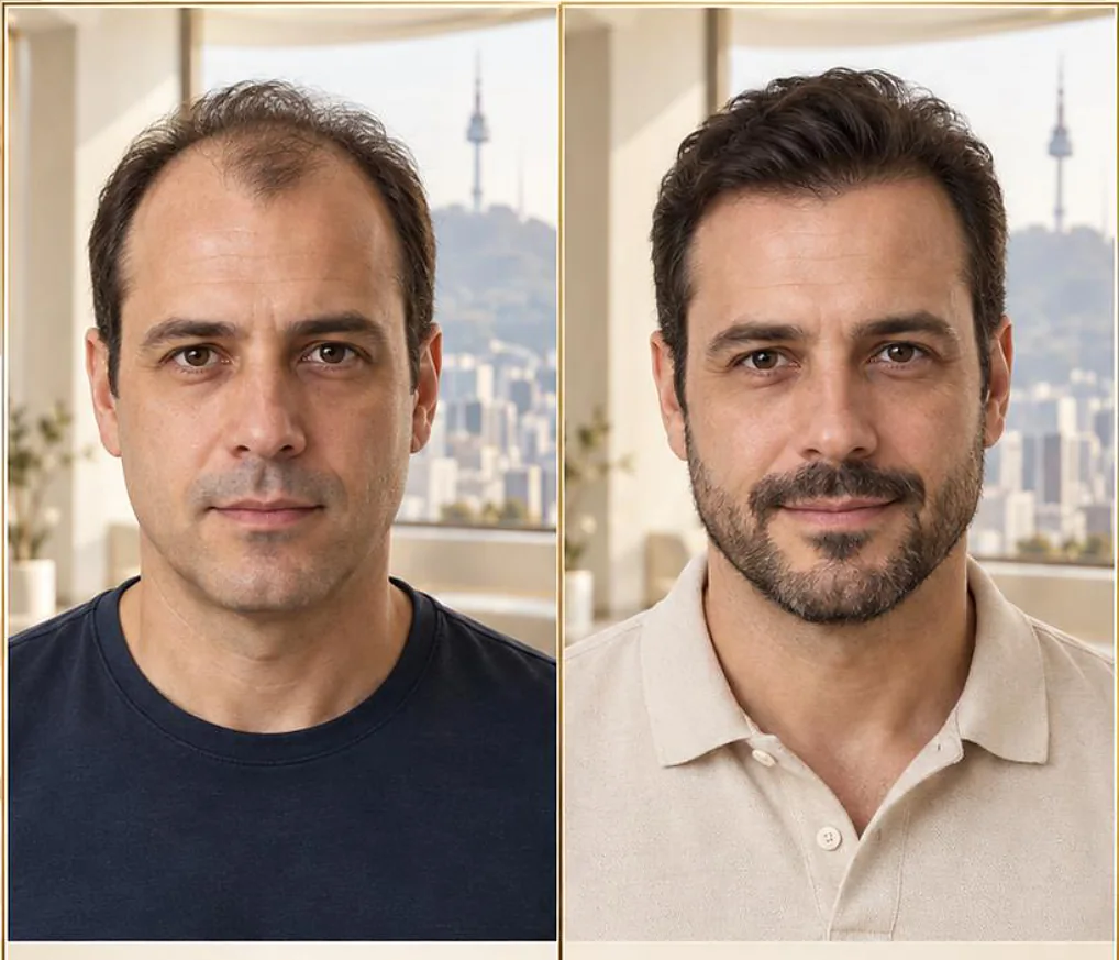 Antes e depois ilustrativo, Transplante capilar, inclusive No Shave